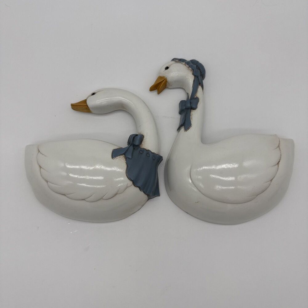 Vintage Homco Burwood Country Geese Goose Wall Pocket Cottage Set Of 2